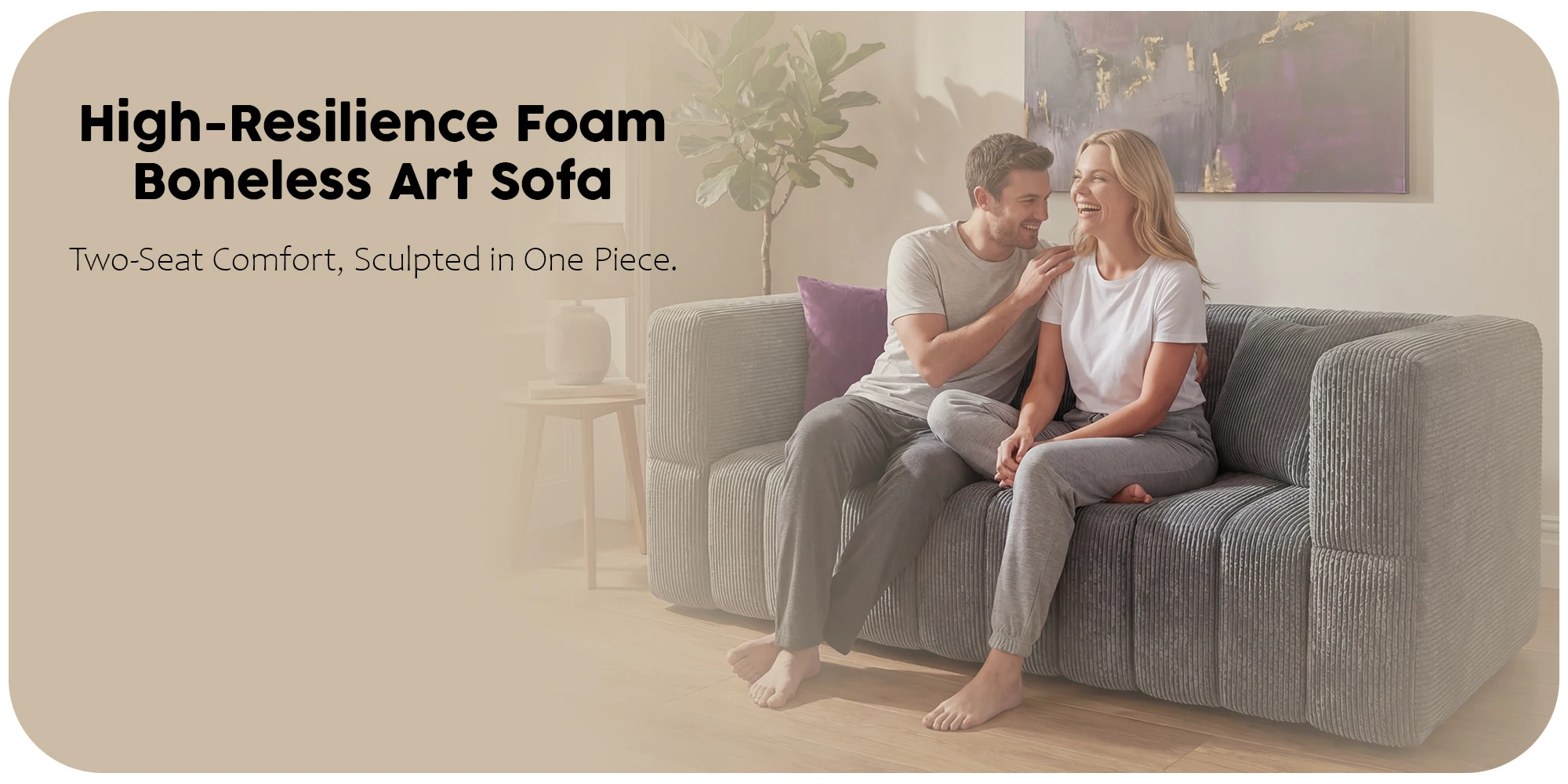 RUMMY 2-Seater Soft Foam Sofa with Armrests & 2 Cushions, Compact Modern Loveseat for Living Room, Bedroom or Office, Grey