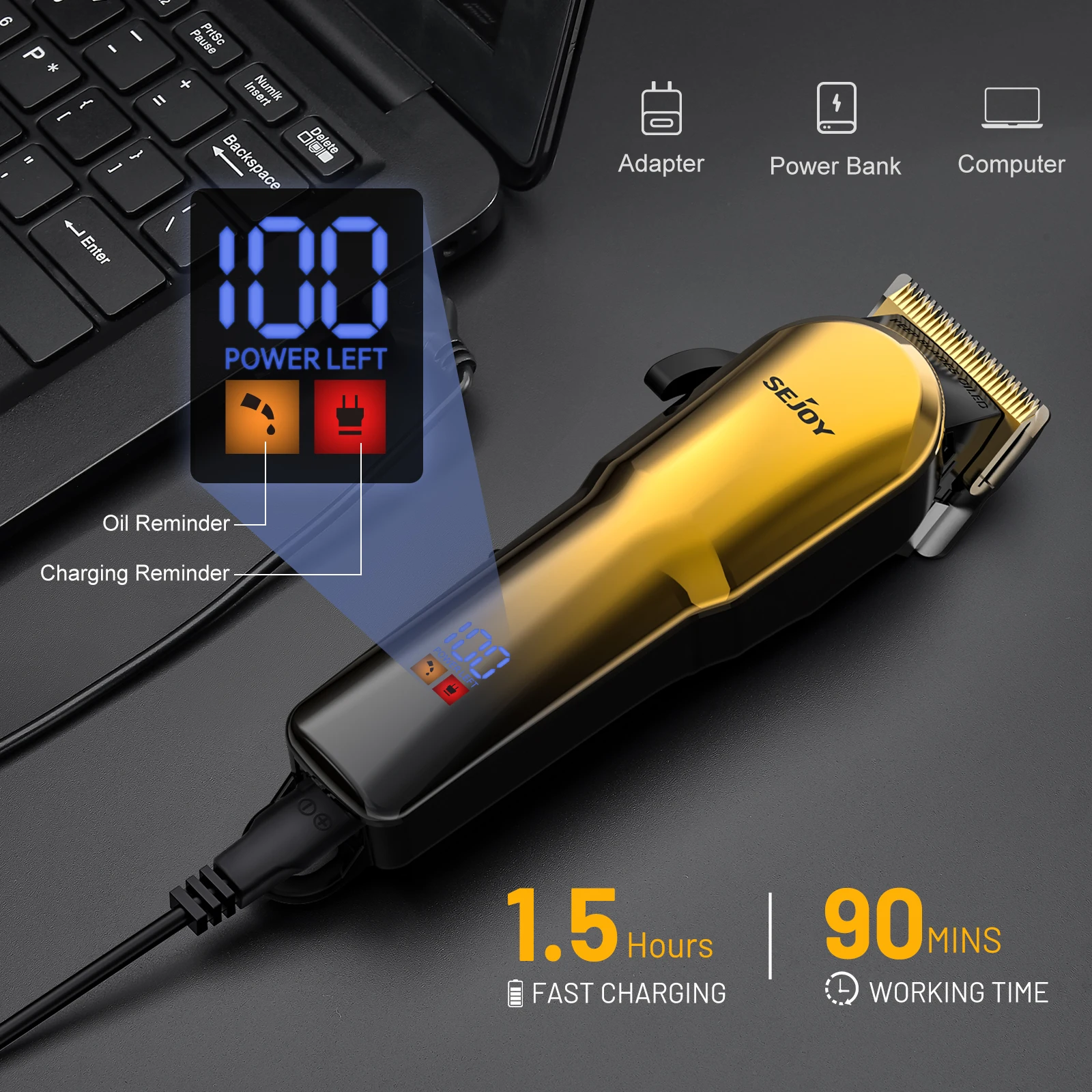 Sejoy Electric Hair Trimmer Cordless Professional Rechargeable Shaver Hair Cutting Machine for Men Hair Clipper Barber Shop