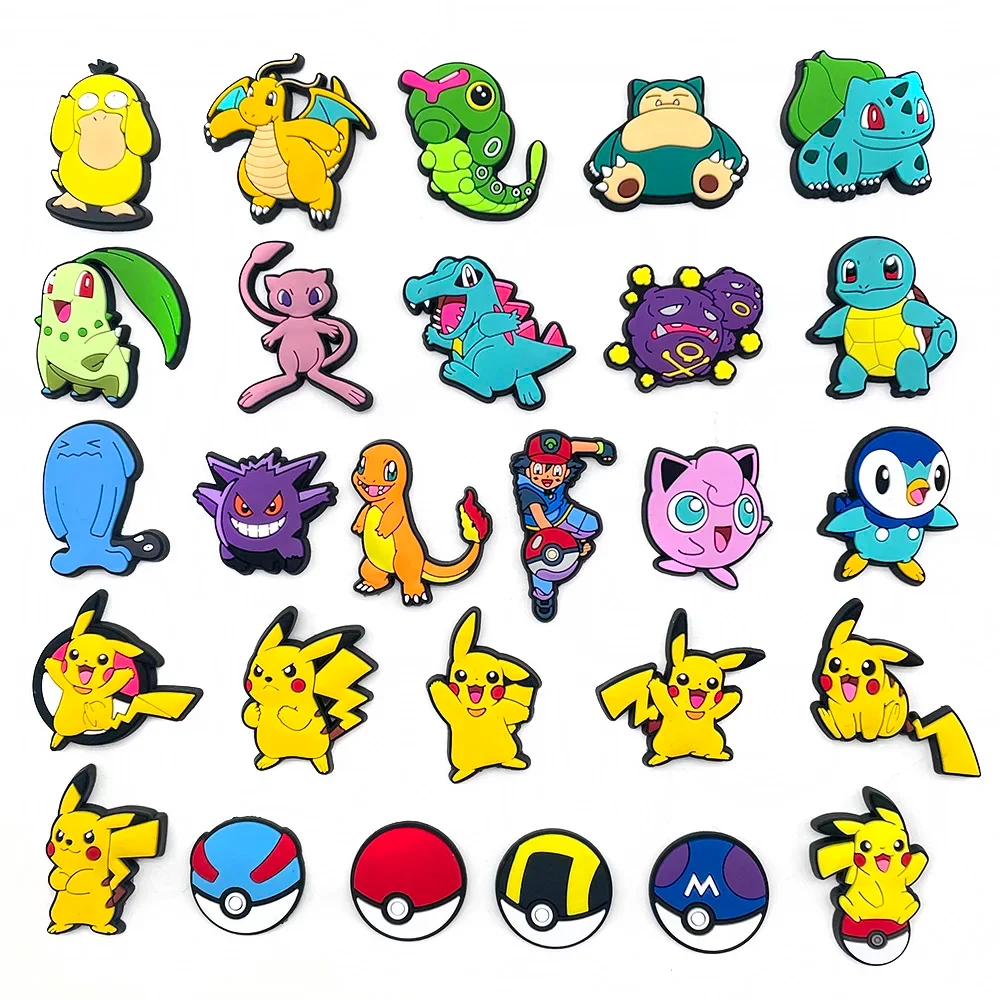 20/27pcs Pokemon Shoe Charms for Clogs Sandals, Cartoon Pikachu Anime Shoe Decoration Accessories, Creative Gifts for Friends