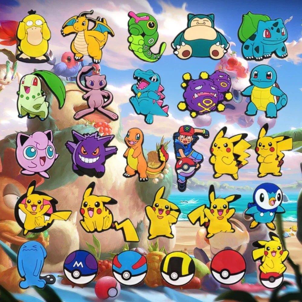 20/27pcs Pokemon Shoe Charms for Clogs Sandals, Cartoon Pikachu Anime Shoe Decoration Accessories, Creative Gifts for Friends