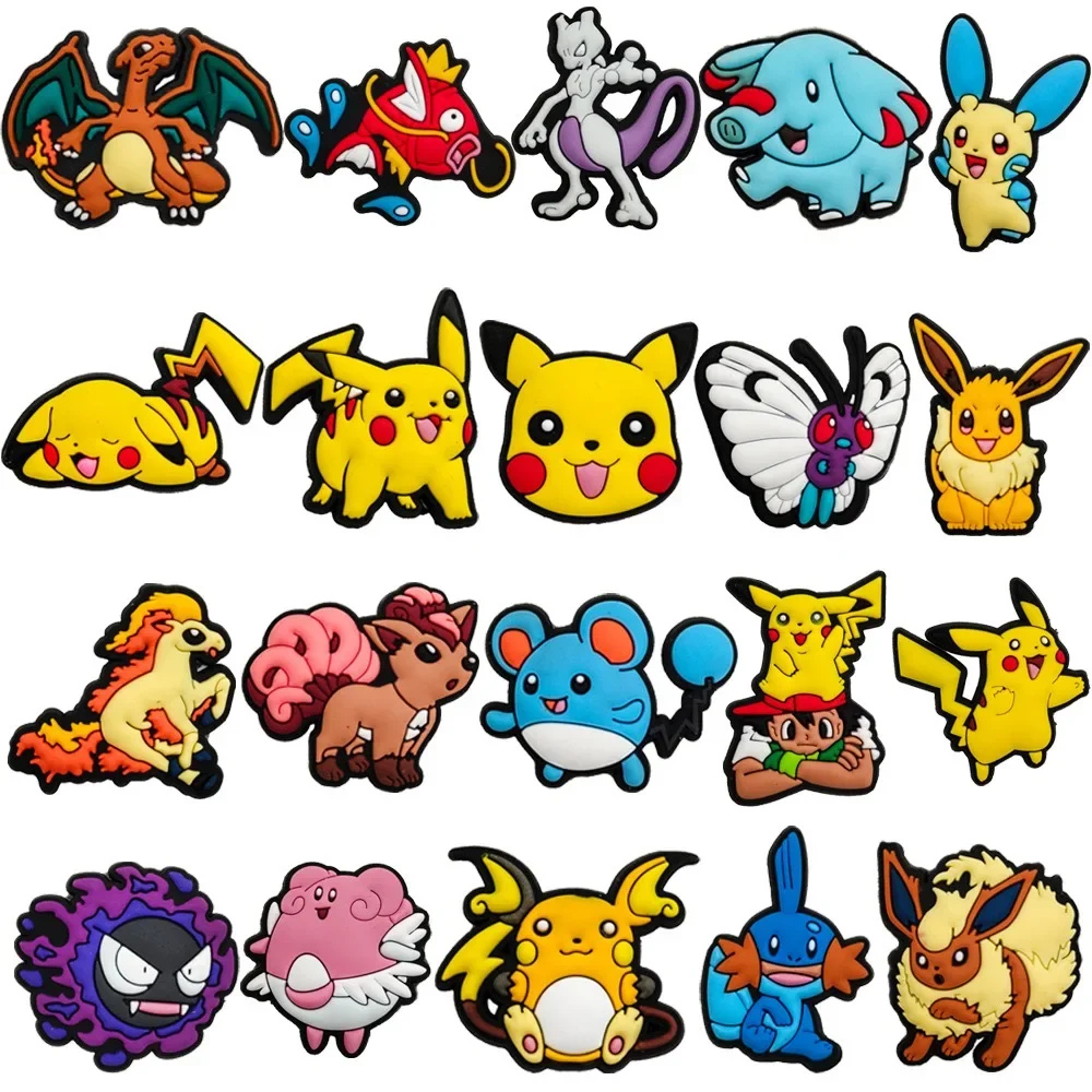 20/27pcs Pokemon Shoe Charms for Clogs Sandals, Cartoon Pikachu Anime Shoe Decoration Accessories, Creative Gifts for Friends