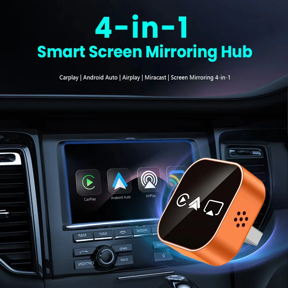 2026 Upgrade 4 In1 Wired to Wireless CarPlay Android Auto AirPlay Mirror Link Stable Bluetooth Adapter For Audi Benz Toyota VW