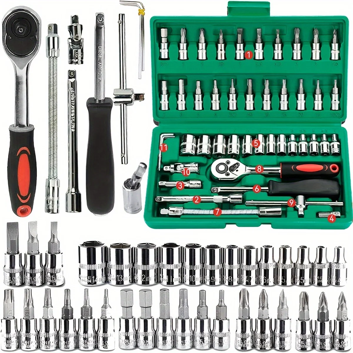 46-piece socket wrench set for auto repair kit - small fly 1/4 ratchet wrench set for household hardware maintenance