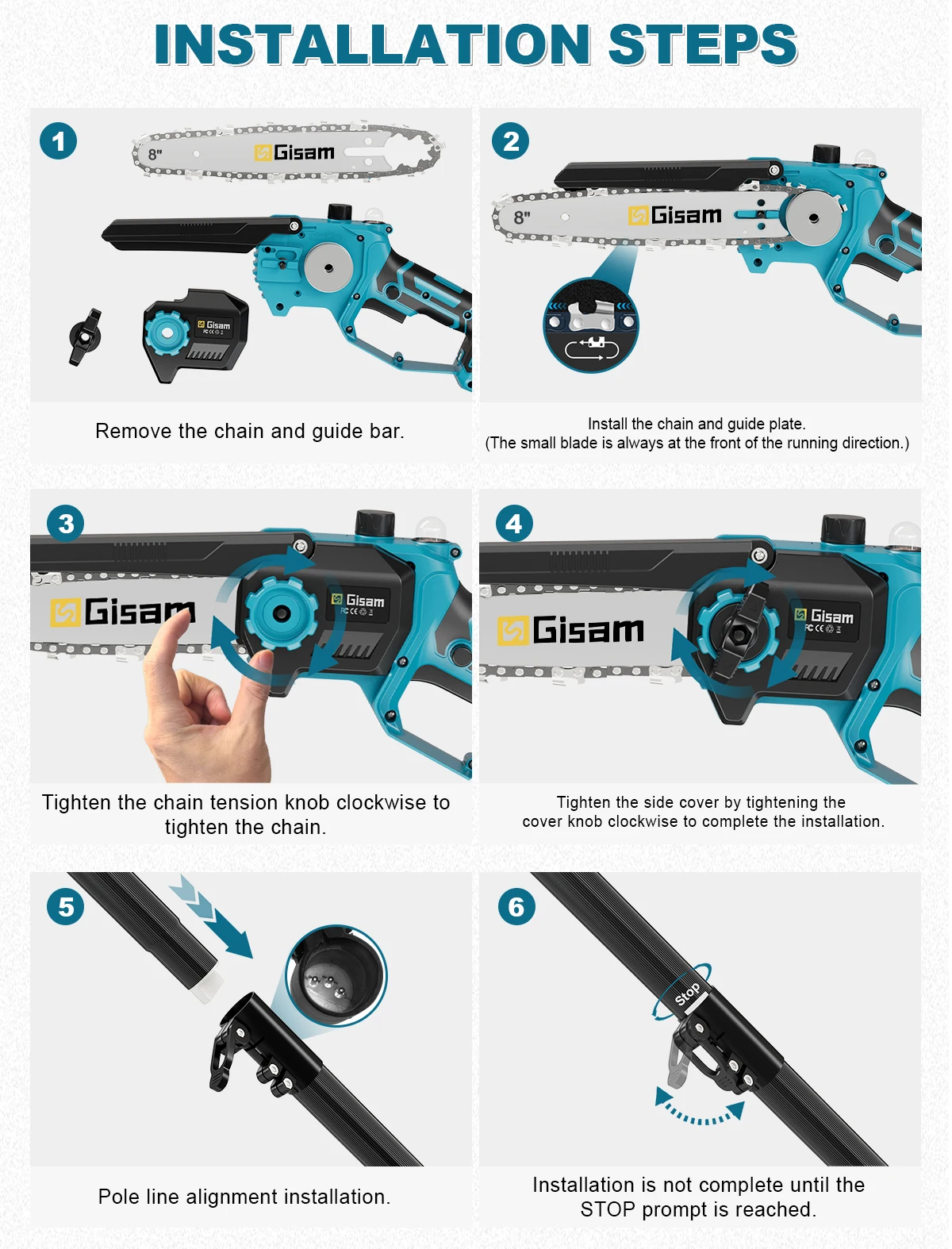 Gisam 2in1 Brushless High Branch Saw & Hedge Trimmer Cordless Multifunction Tool Trimmer & Chainsaw for Makita 18V Battery Pin