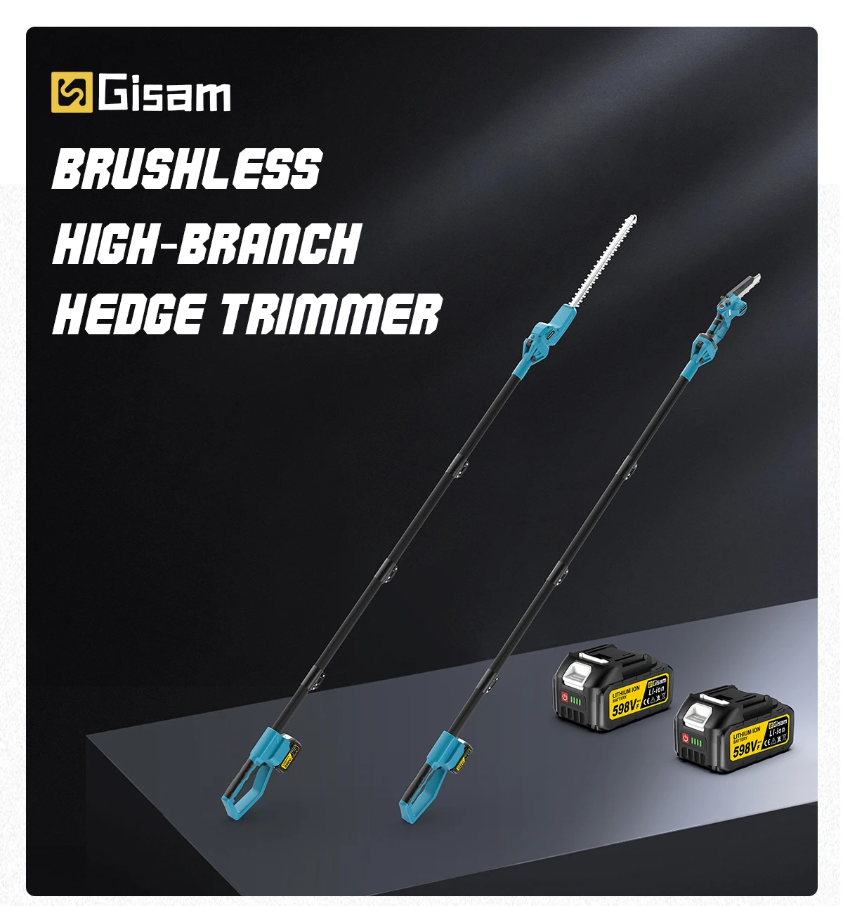 Gisam 2in1 Brushless High Branch Saw & Hedge Trimmer Cordless Multifunction Tool Trimmer & Chainsaw for Makita 18V Battery Pin