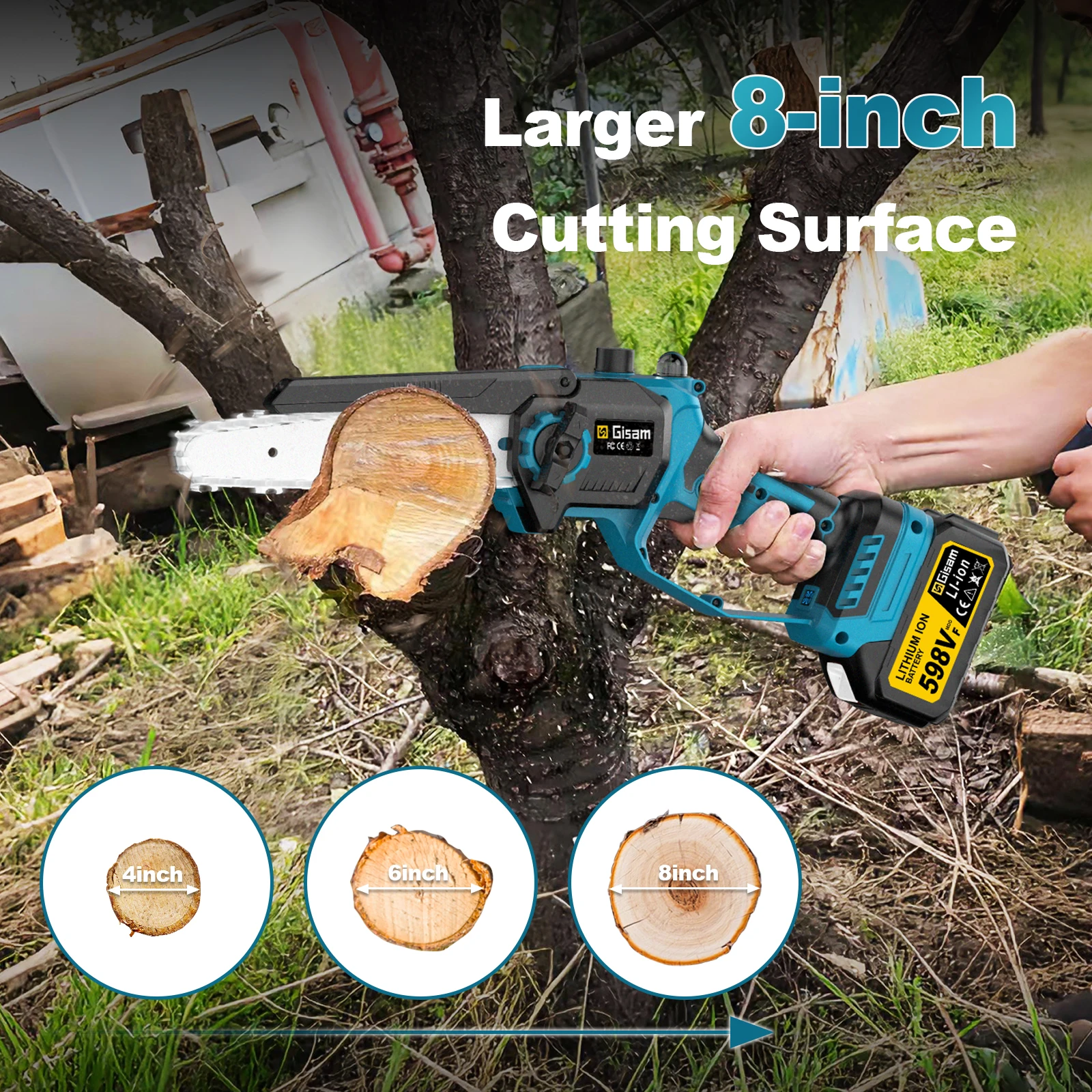 Gisam 2in1 Brushless High Branch Saw & Hedge Trimmer Cordless Multifunction Tool Trimmer & Chainsaw for Makita 18V Battery Pin
