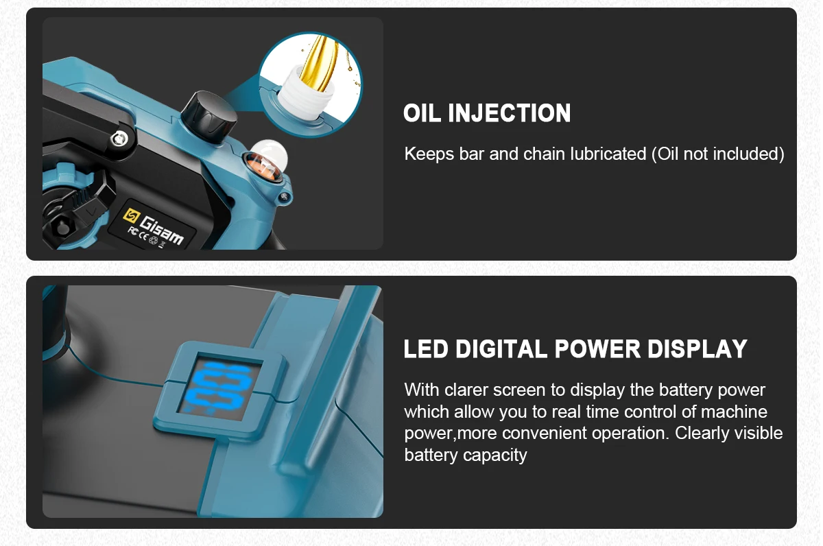 Gisam 2in1 Brushless High Branch Saw & Hedge Trimmer Cordless Multifunction Tool Trimmer & Chainsaw for Makita 18V Battery Pin