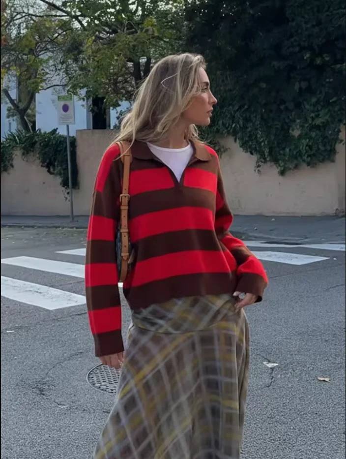 Autumn Women's New Sweater Blouse 2026 Fashion Striped Knit Pullover Chic Young Women Travel Joker Autumn Street Knit Sweaters