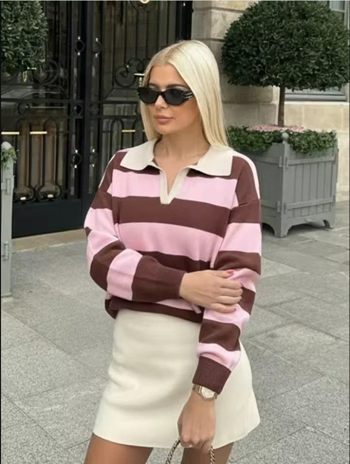 Autumn Women's New Sweater Blouse 2026 Fashion Striped Knit Pullover Chic Young Women Travel Joker Autumn Street Knit Sweaters