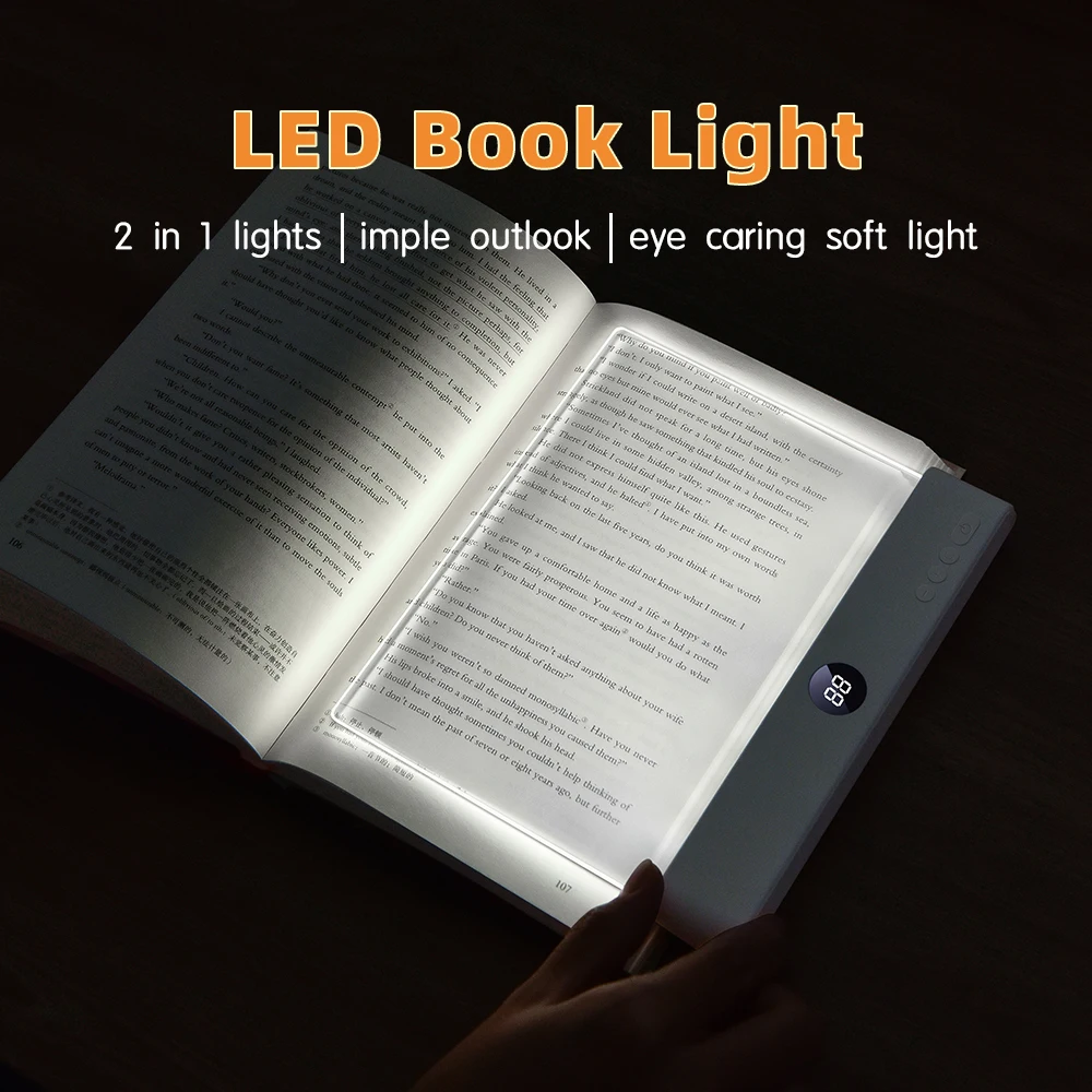 Book Light, Led Lights, Rechargeable LED Flat Book Lights,3 Colors & Timer, Dimmable Panel Plate Book Lamp