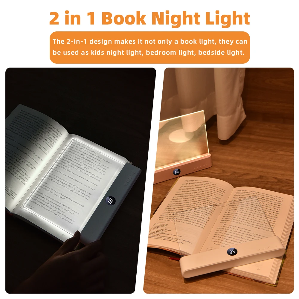 Book Light, Led Lights, Rechargeable LED Flat Book Lights,3 Colors & Timer, Dimmable Panel Plate Book Lamp