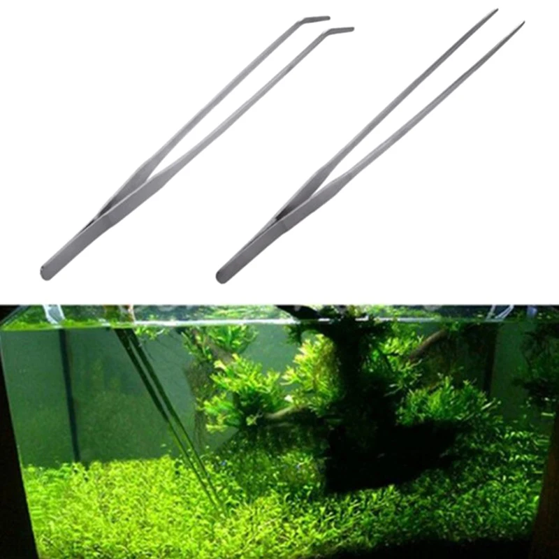 27cm Stainless Steel Aquarium Tweezers Straight & Curved Aquascape Tools Fish Tank Aquatic Plant Feeding Tongs