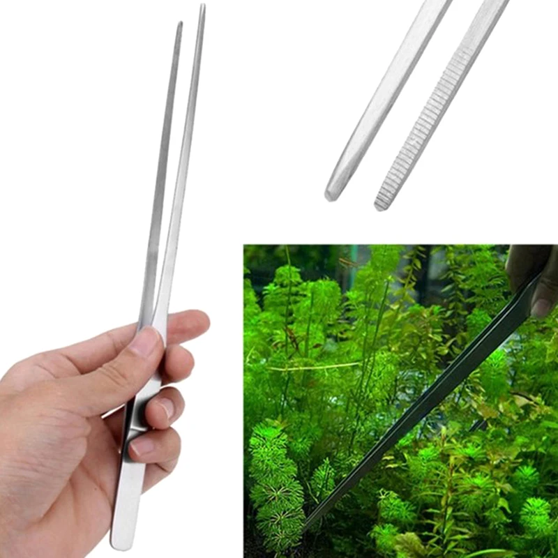27cm Stainless Steel Aquarium Tweezers Straight & Curved Aquascape Tools Fish Tank Aquatic Plant Feeding Tongs