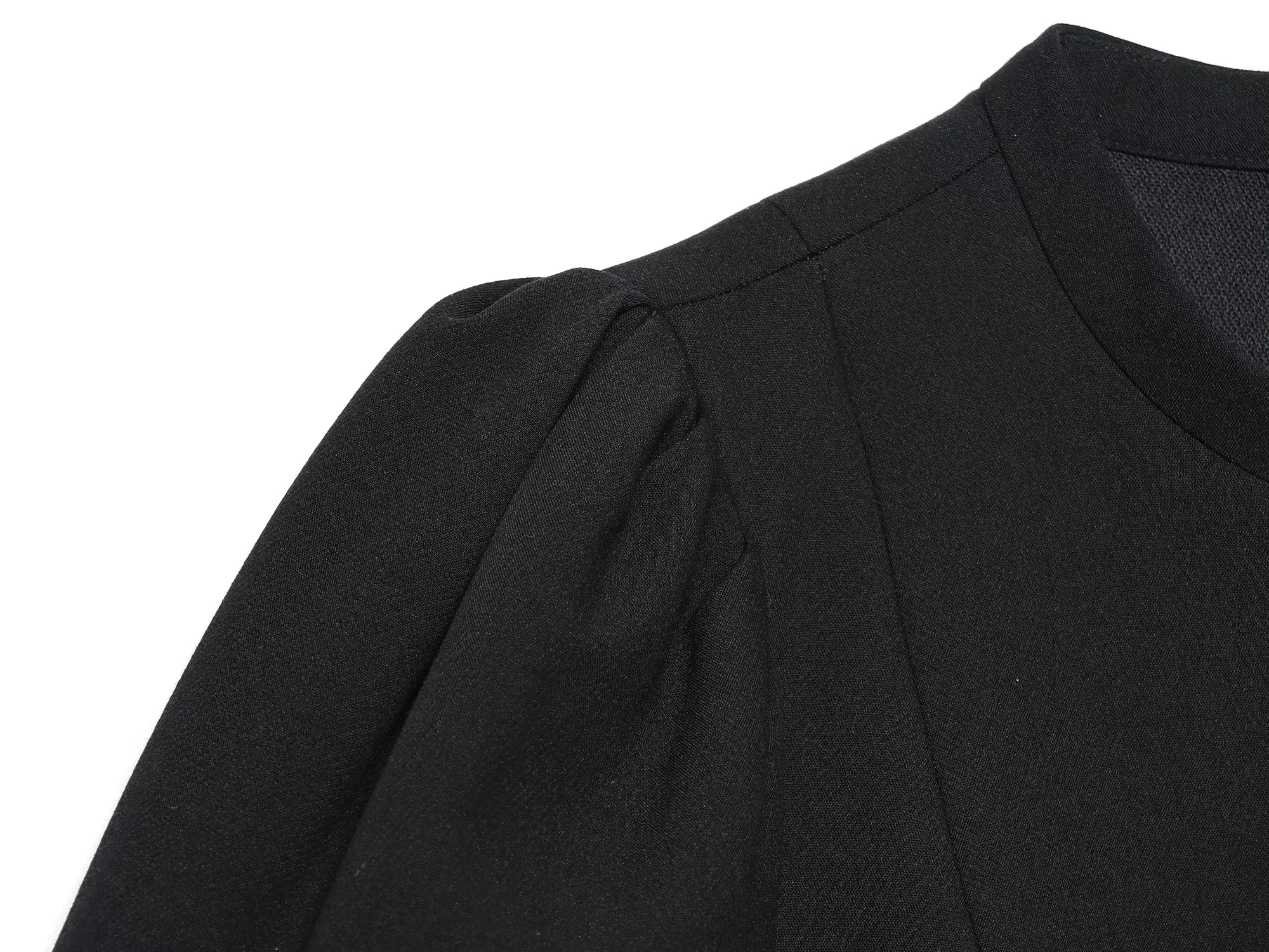 KONDALA Elegant Holiday Chic Women Mini Dress Black O-Neck Zipper Short Puff Sleeve Dress Fashion 2026 Spring Summer Party Dress