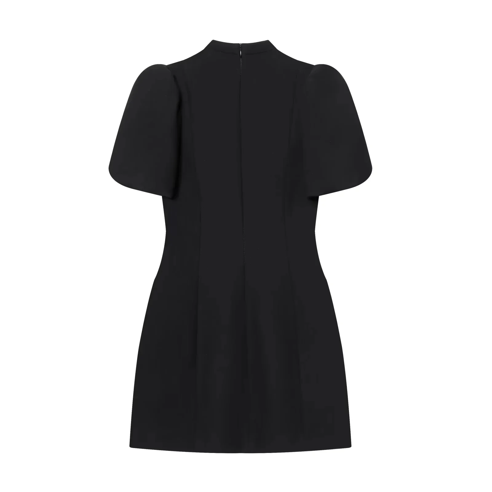 KONDALA Elegant Holiday Chic Women Mini Dress Black O-Neck Zipper Short Puff Sleeve Dress Fashion 2026 Spring Summer Party Dress