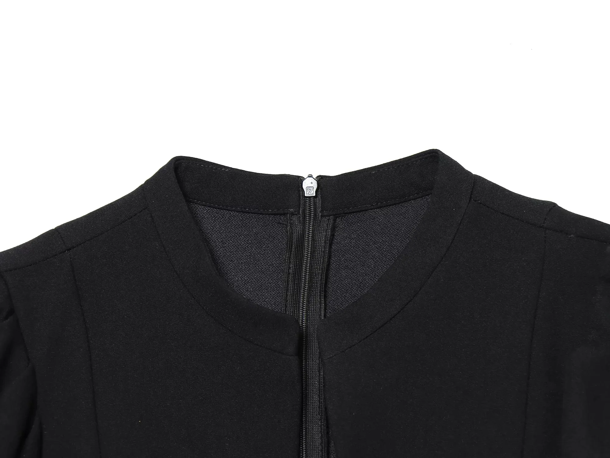 KONDALA Elegant Holiday Chic Women Mini Dress Black O-Neck Zipper Short Puff Sleeve Dress Fashion 2026 Spring Summer Party Dress