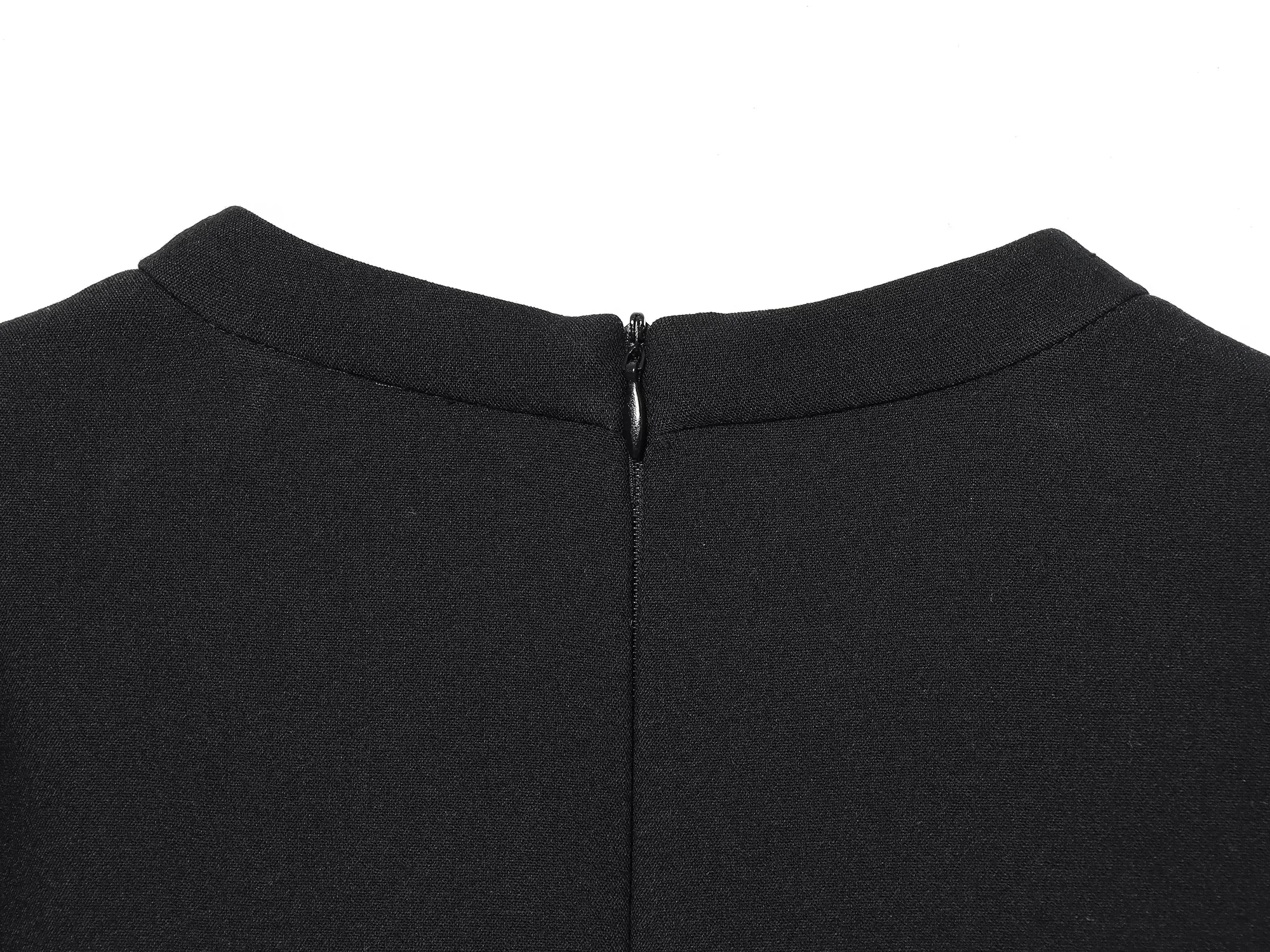 KONDALA Elegant Holiday Chic Women Mini Dress Black O-Neck Zipper Short Puff Sleeve Dress Fashion 2026 Spring Summer Party Dress