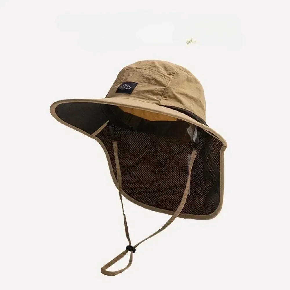 Summer Wide Brim Waterproof and Quick-drying Panama Caps Outdoor Visor Bucket Hats Mesh Breathable Sun Hat with Neck Flap Hiking