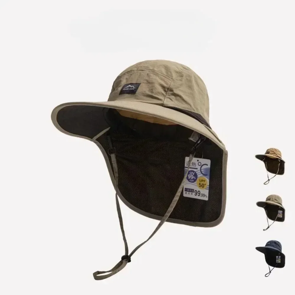 Summer Wide Brim Waterproof and Quick-drying Panama Caps Outdoor Visor Bucket Hats Mesh Breathable Sun Hat with Neck Flap Hiking
