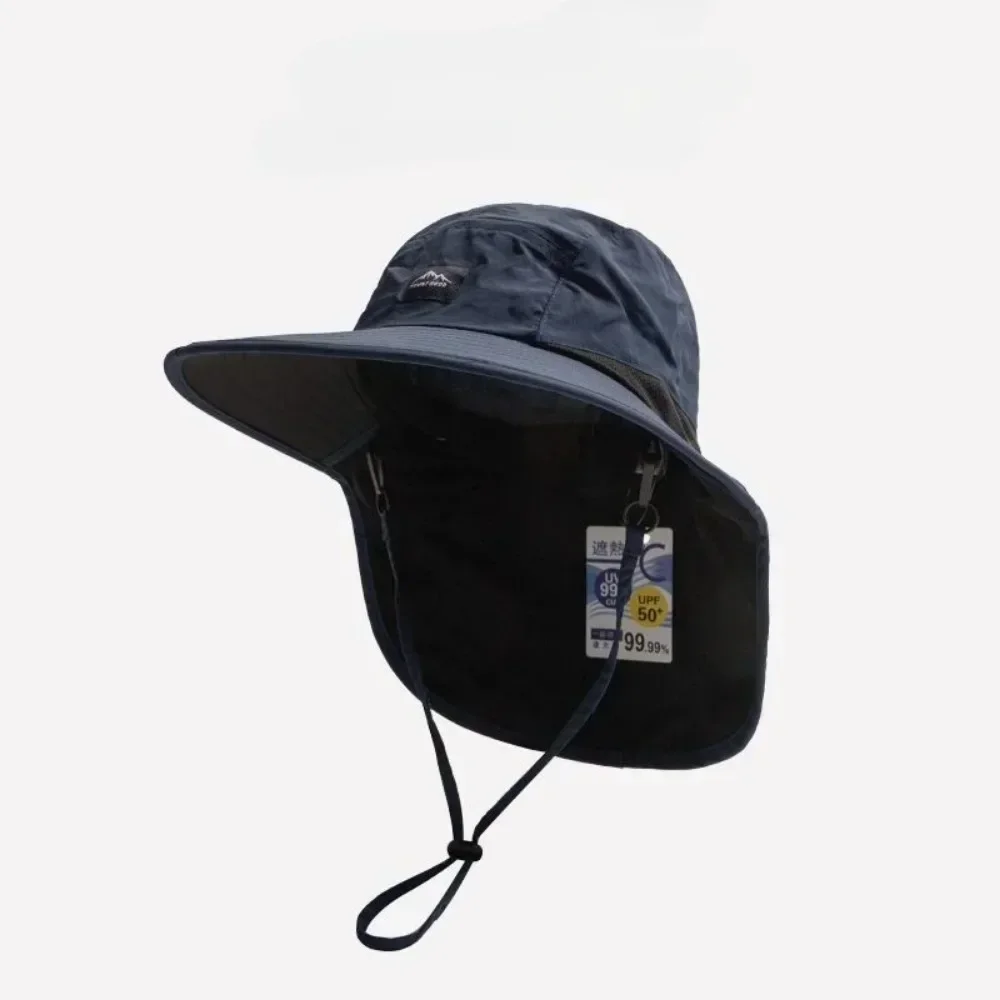Summer Wide Brim Waterproof and Quick-drying Panama Caps Outdoor Visor Bucket Hats Mesh Breathable Sun Hat with Neck Flap Hiking