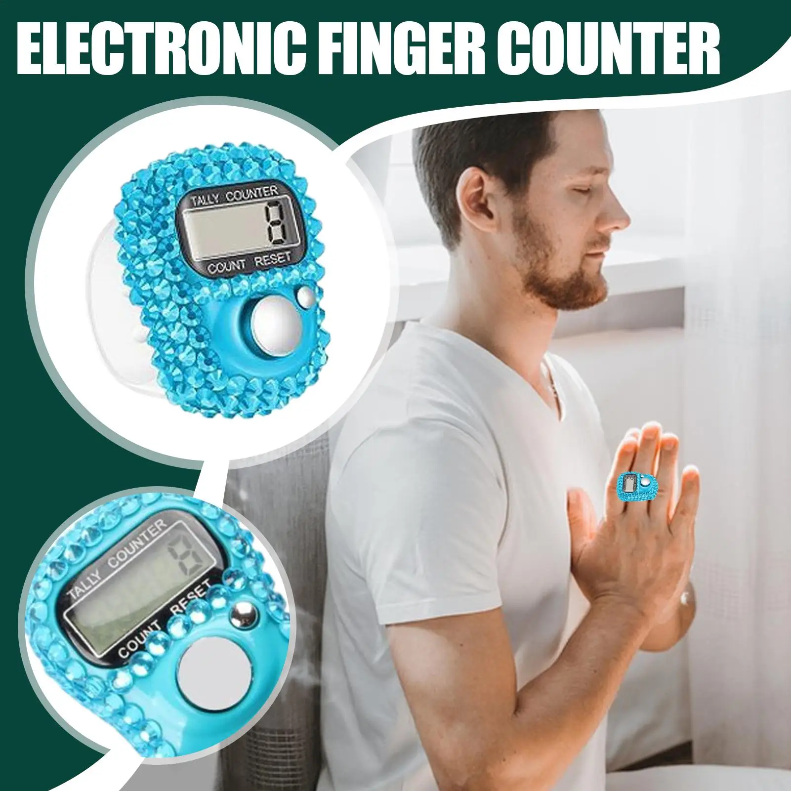 1pc Digital Finger Ring Counter with LCD Resettable Electronic Islamic Tasbih Prayer Counter Adjustable Tally Clicker for Sports