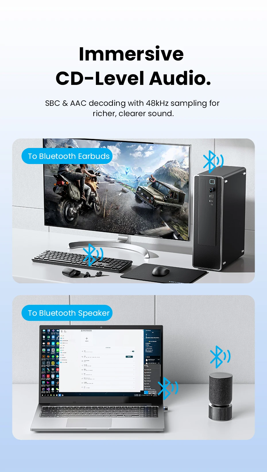 USB Bluetooth 6.0 Adapter for Laptop Desktop PC: Long Range 20M Wireless Dongle for Windows 11/10/8.1 Bluetooth Receiver & Trans