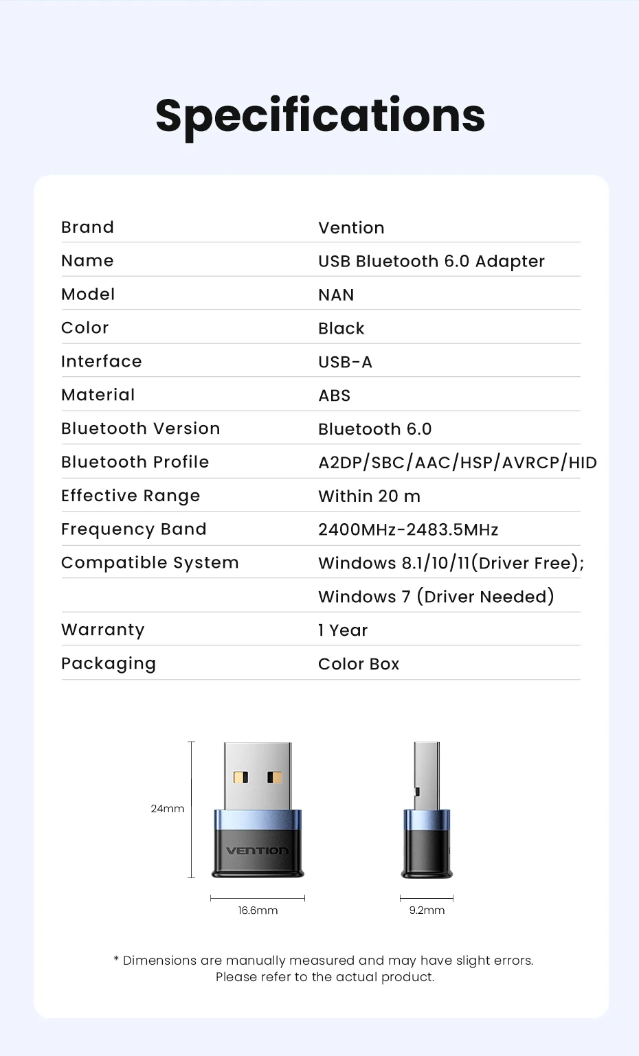 USB Bluetooth 6.0 Adapter for Laptop Desktop PC: Long Range 20M Wireless Dongle for Windows 11/10/8.1 Bluetooth Receiver & Trans