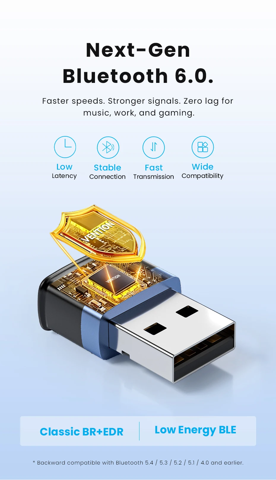 USB Bluetooth 6.0 Adapter for Laptop Desktop PC: Long Range 20M Wireless Dongle for Windows 11/10/8.1 Bluetooth Receiver & Trans