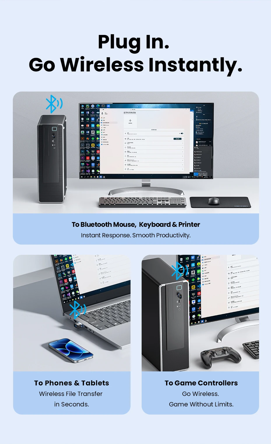 USB Bluetooth 6.0 Adapter for Laptop Desktop PC: Long Range 20M Wireless Dongle for Windows 11/10/8.1 Bluetooth Receiver & Trans