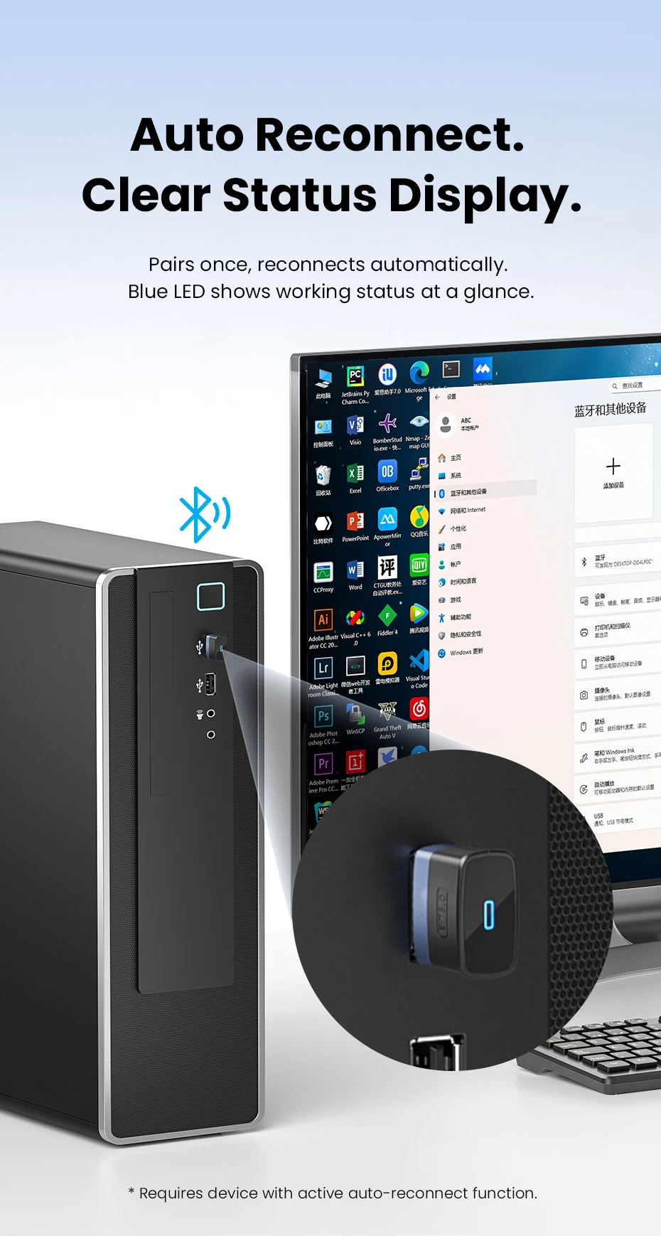 USB Bluetooth 6.0 Adapter for Laptop Desktop PC: Long Range 20M Wireless Dongle for Windows 11/10/8.1 Bluetooth Receiver & Trans