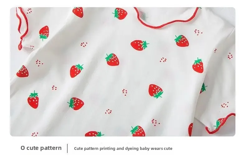 Girls Summer Pajama Set Strawberry Print Shorts Pink Peaches Tee Baby Cool Comfort Homewears Soft Breathable Sleepsuits for Play