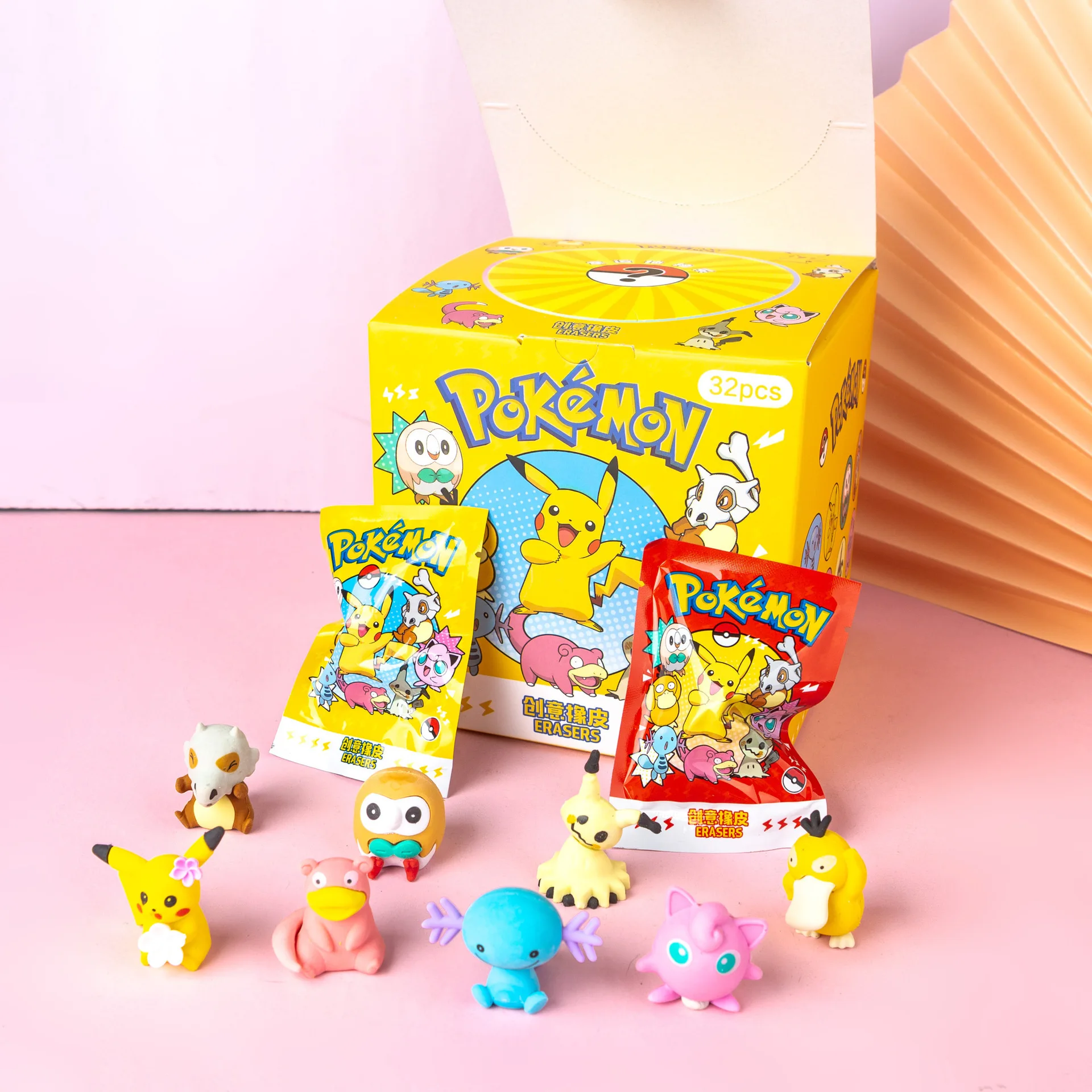 32Pcs Mystery Eraser Blind Bags Surprise Collectible Erasers Cute Cartoon Stationery for Student Prizes Toy