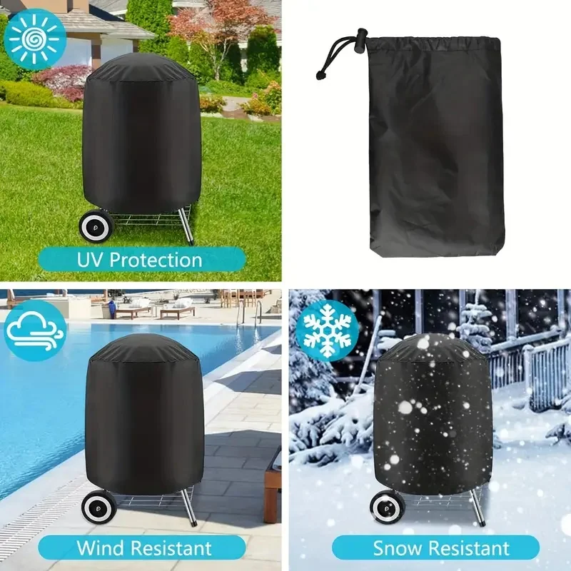 Suitable for Round Charcoal Kettle BBQ Grills, Heavy-Duty Outdoor Barbecue Cover Compatible with Most Pot-Style Grills