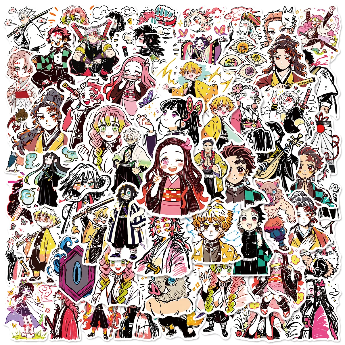 60PCS Japanese Anime Demon Slayer Graffiti Stickers Phone Laptop Guitar Notebook Suitcase Water Bottle Waterproof Sticker Decals