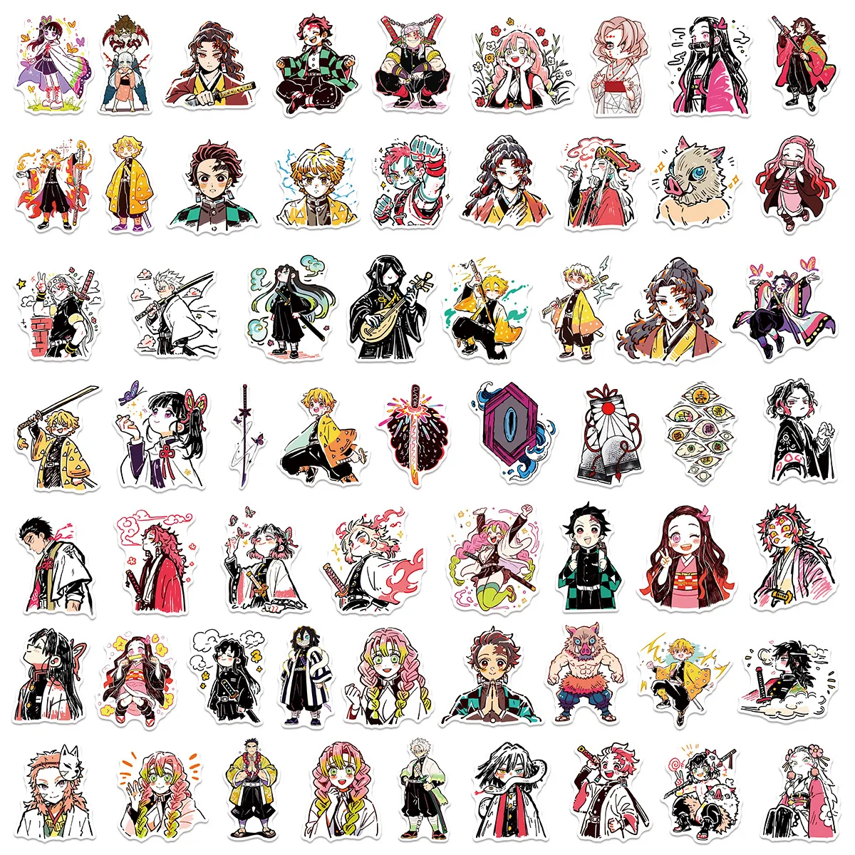 60PCS Japanese Anime Demon Slayer Graffiti Stickers Phone Laptop Guitar Notebook Suitcase Water Bottle Waterproof Sticker Decals