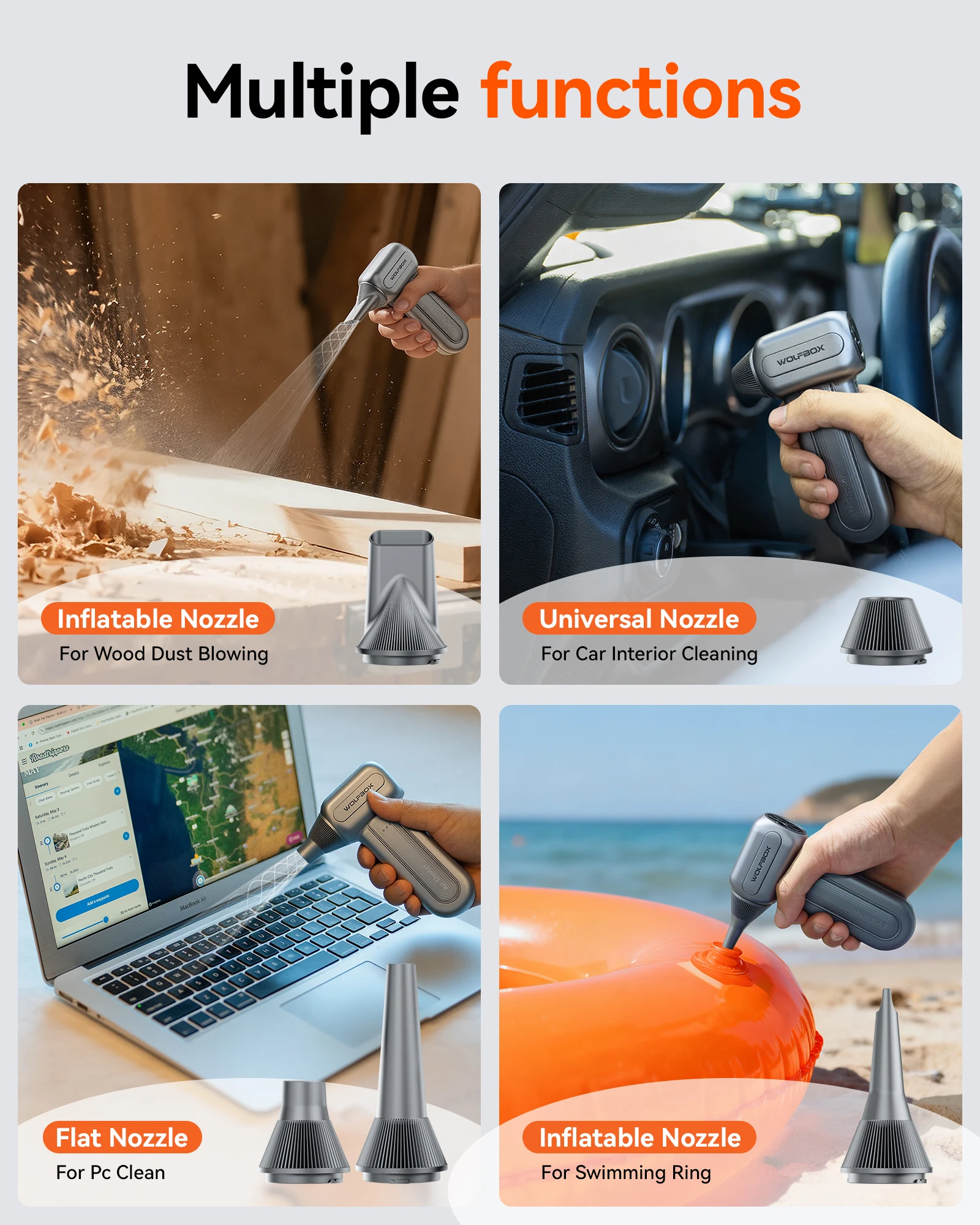 WOLFBOX DF60 Powerful Fan Duster Wireless Air Blower Air Duster 110000RPM 3-Speed Adjustable Portable Fan for Car/Home/Outdoor