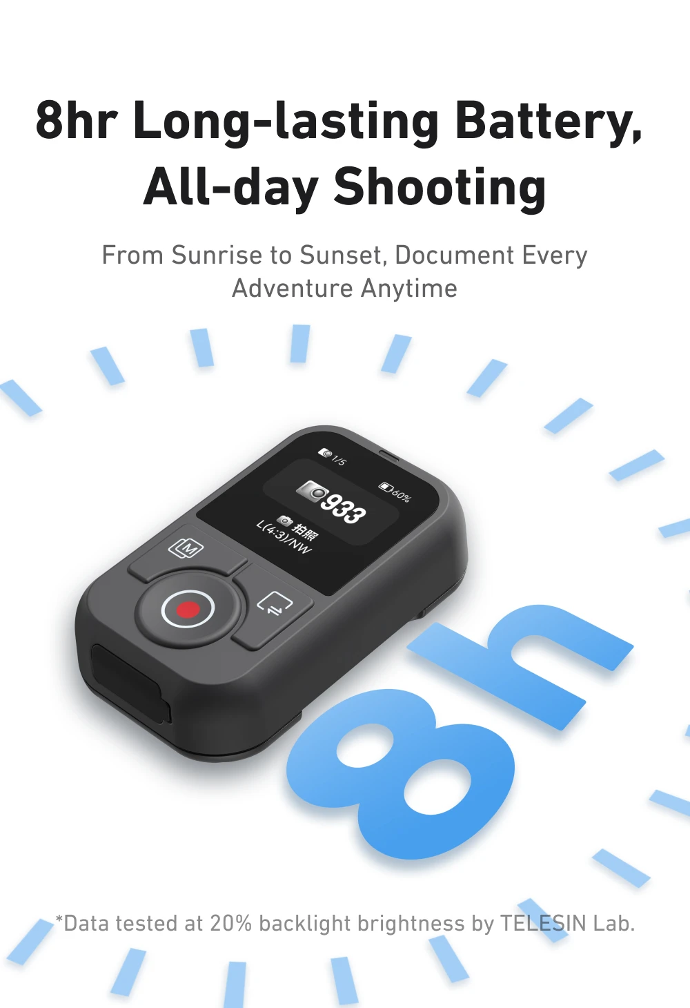 TELESIN 60M Bluetooth Remote Control For DJI OSMO Action 6 5pro 4 OSMO 360 With Wrist Strap Screen Display For DJI Action 4 5 6