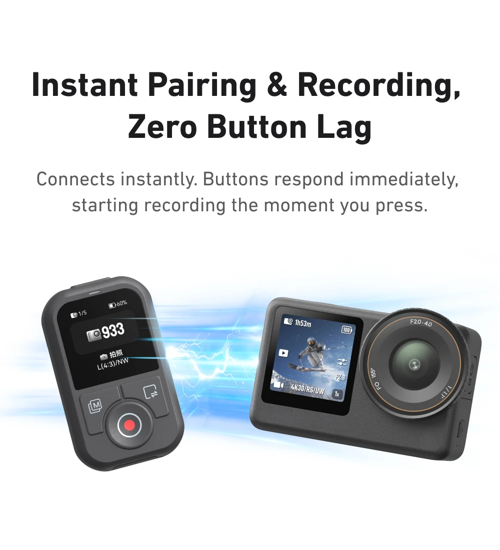 TELESIN 60M Bluetooth Remote Control For DJI OSMO Action 6 5pro 4 OSMO 360 With Wrist Strap Screen Display For DJI Action 4 5 6