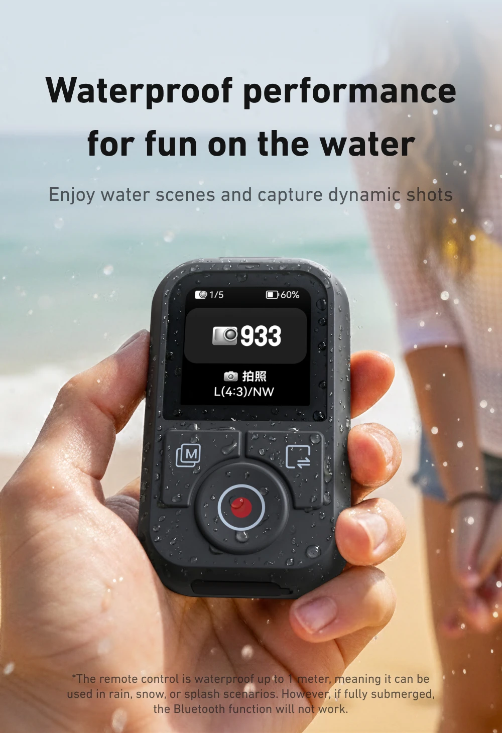 TELESIN 60M Bluetooth Remote Control For DJI OSMO Action 6 5pro 4 OSMO 360 With Wrist Strap Screen Display For DJI Action 4 5 6