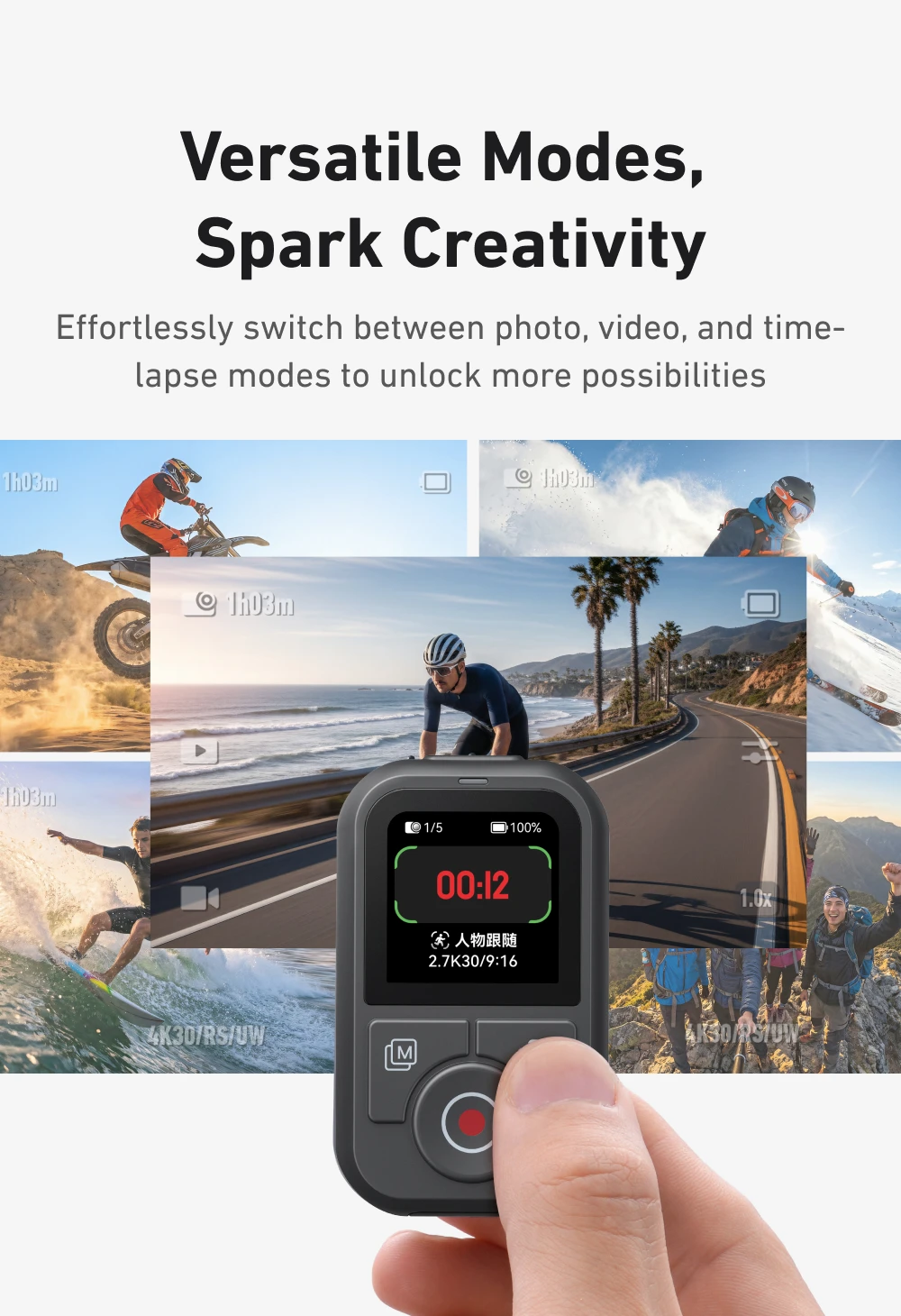 TELESIN 60M Bluetooth Remote Control For DJI OSMO Action 6 5pro 4 OSMO 360 With Wrist Strap Screen Display For DJI Action 4 5 6