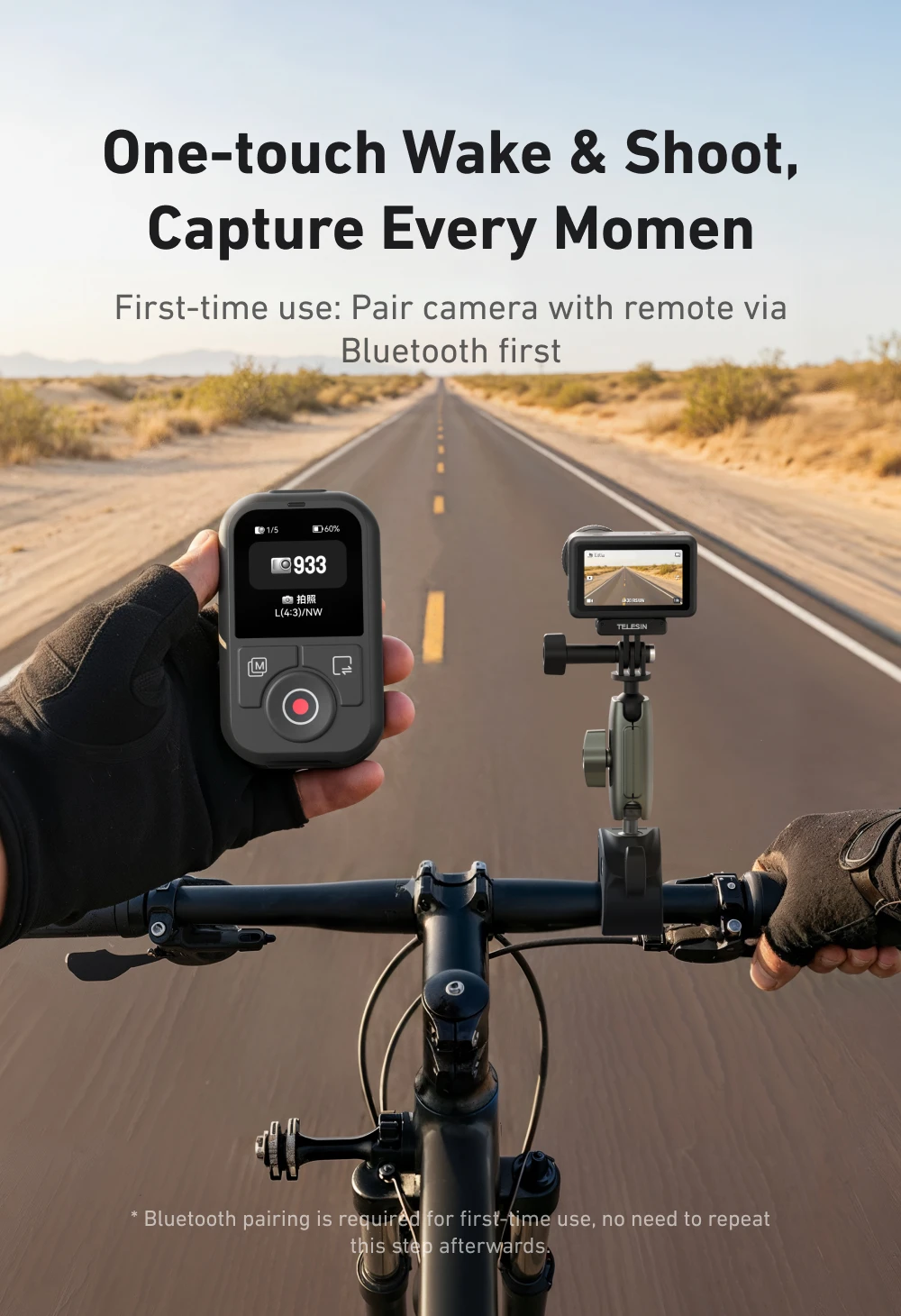 TELESIN 60M Bluetooth Remote Control For DJI OSMO Action 6 5pro 4 OSMO 360 With Wrist Strap Screen Display For DJI Action 4 5 6