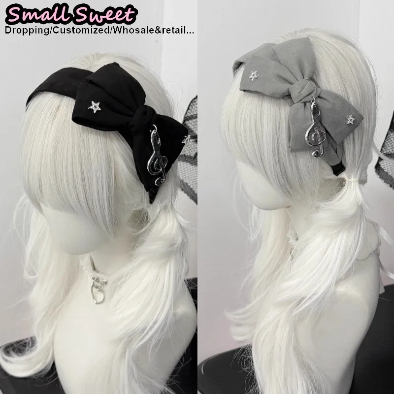 Women Goth Subculture Music Hair Accessories Harajuku Gothic Lolita Y2K Girl Punk Floral Bow Hair Band Headband Hair Hoop