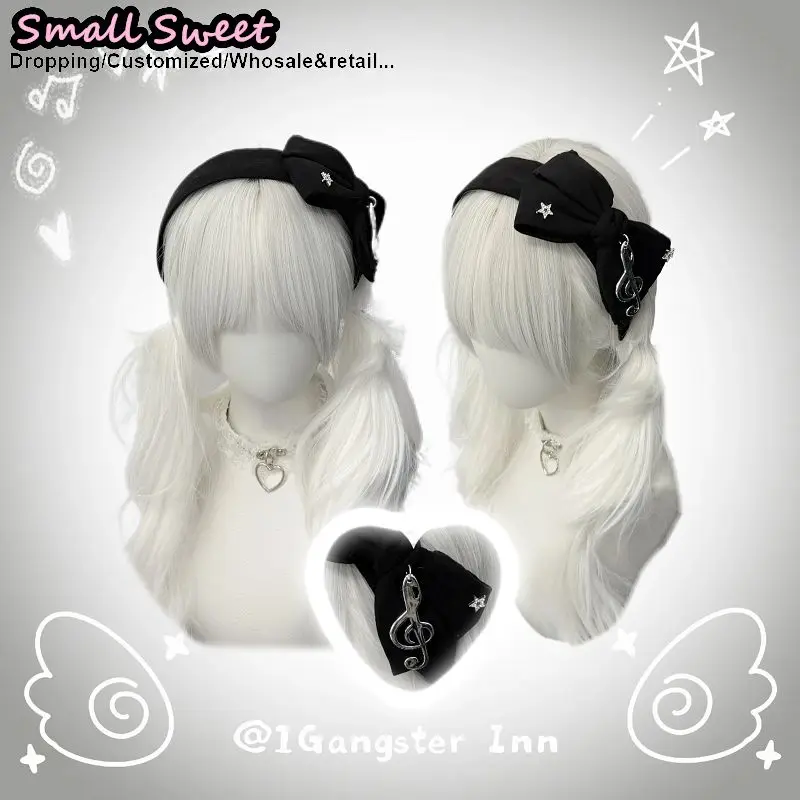 Women Goth Subculture Music Hair Accessories Harajuku Gothic Lolita Y2K Girl Punk Floral Bow Hair Band Headband Hair Hoop