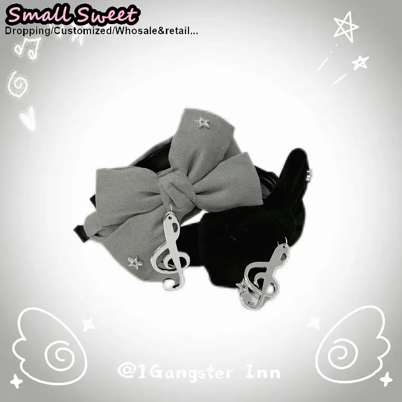 Women Goth Subculture Music Hair Accessories Harajuku Gothic Lolita Y2K Girl Punk Floral Bow Hair Band Headband Hair Hoop