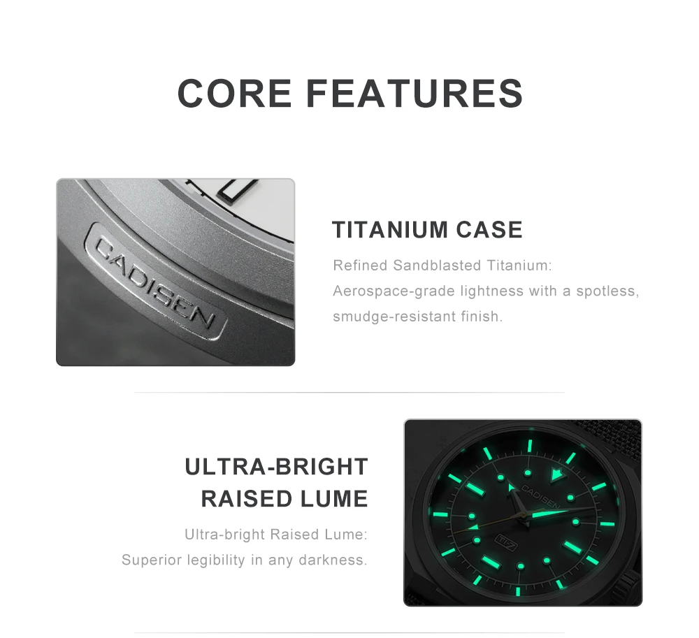 CADISEN TI-7 Autodyne Titanium Steel Automatic Mechanical Canvas Wristwatch MIYOTA 8215 Luminous Sapphire Waterproof Man Watches
