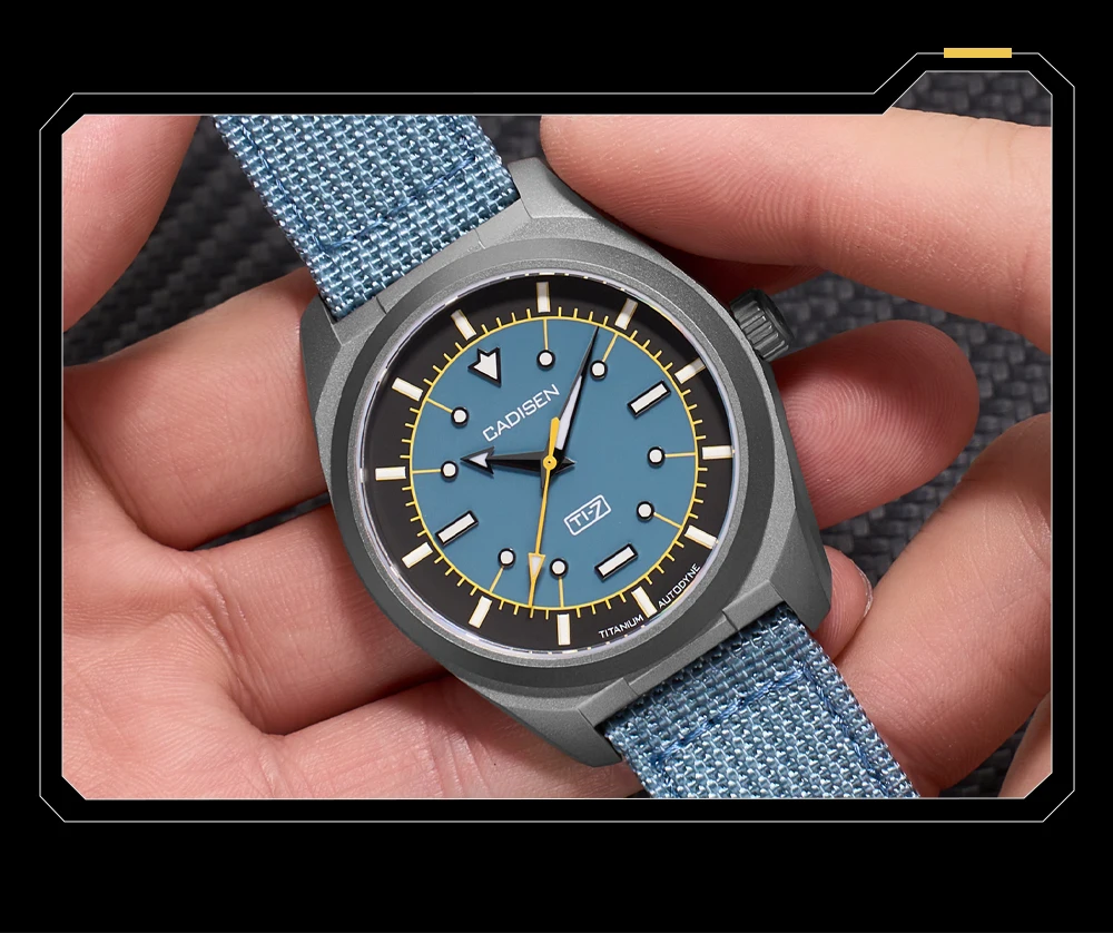 CADISEN TI-7 Autodyne Titanium Steel Automatic Mechanical Canvas Wristwatch MIYOTA 8215 Luminous Sapphire Waterproof Man Watches