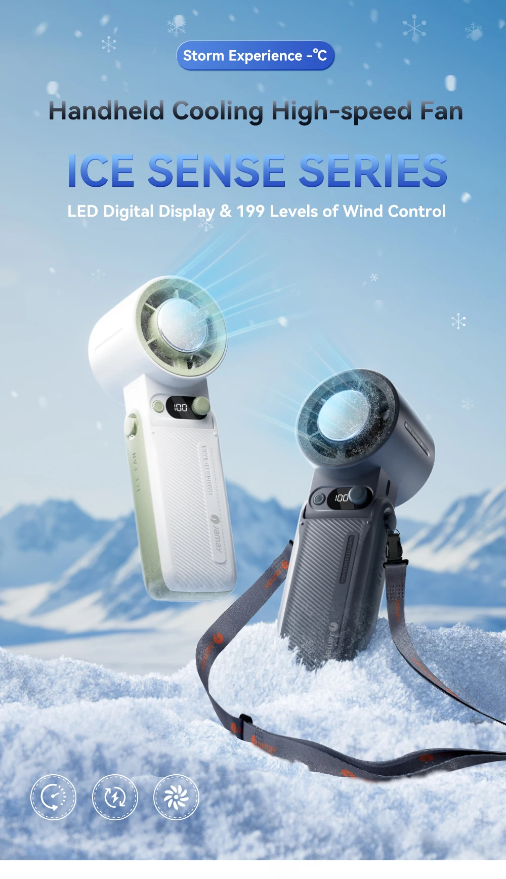 Portable Handheld Turbo Fan 199Gear Strong Wind Speed LED Digital Display 135°Foldable Outdoor 3-in-1 Handheld Fan 6000mAh F5PRO