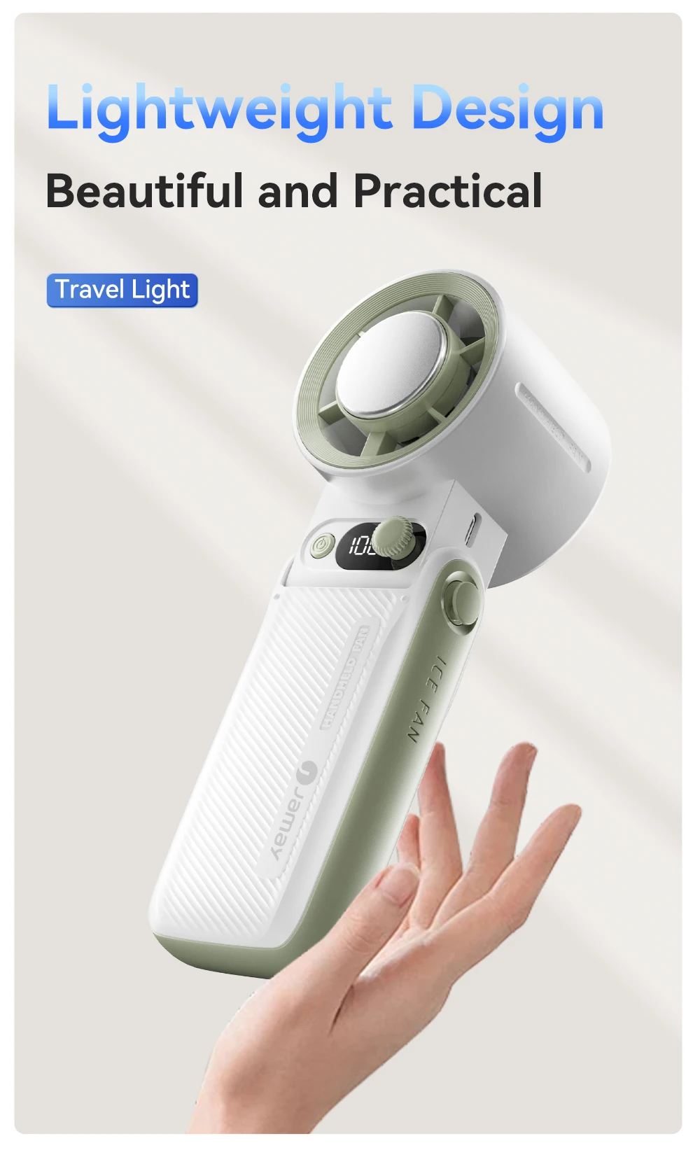 Portable Handheld Turbo Fan 199Gear Strong Wind Speed LED Digital Display 135°Foldable Outdoor 3-in-1 Handheld Fan 6000mAh F5PRO