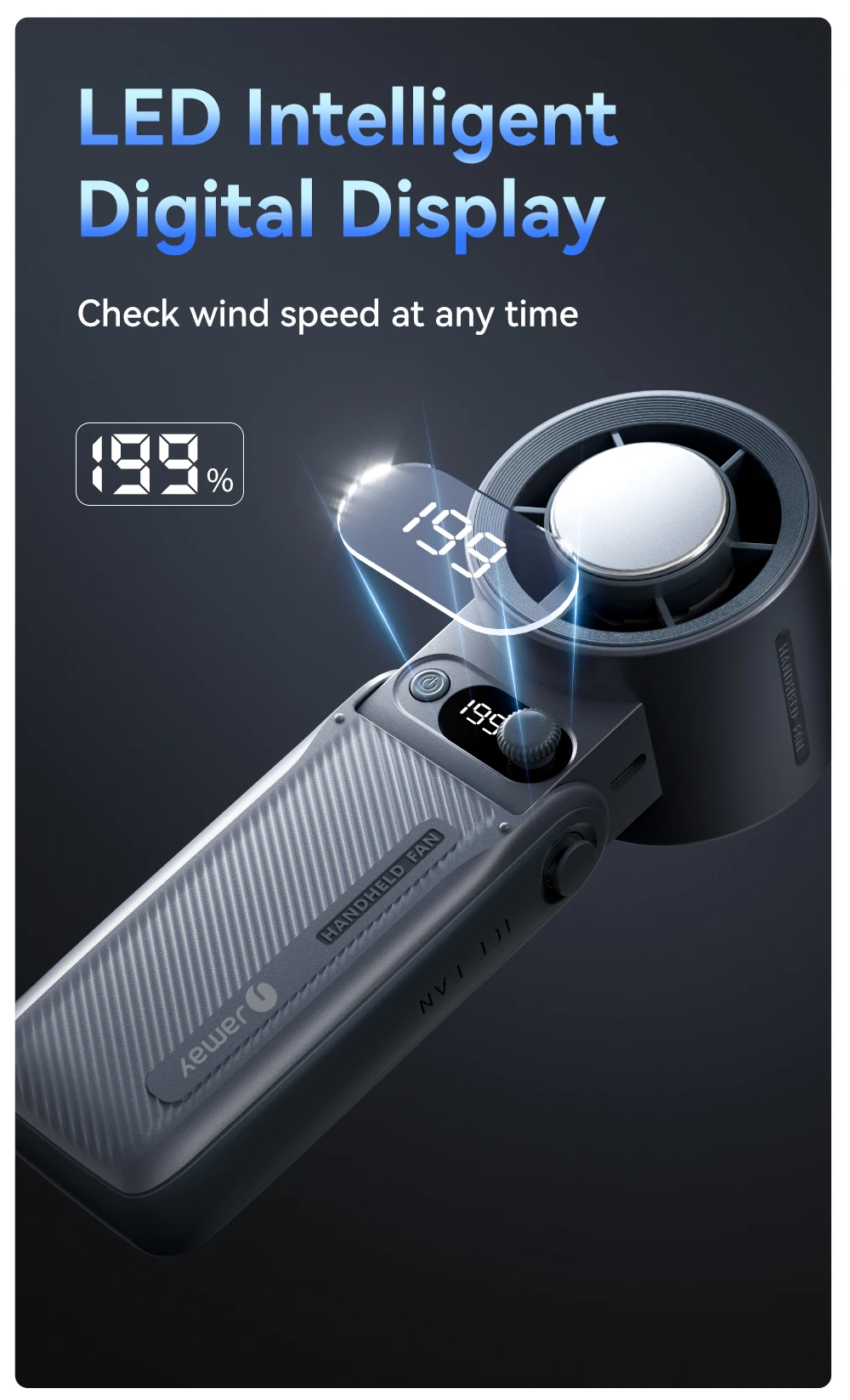 Portable Handheld Turbo Fan 199Gear Strong Wind Speed LED Digital Display 135°Foldable Outdoor 3-in-1 Handheld Fan 6000mAh F5PRO