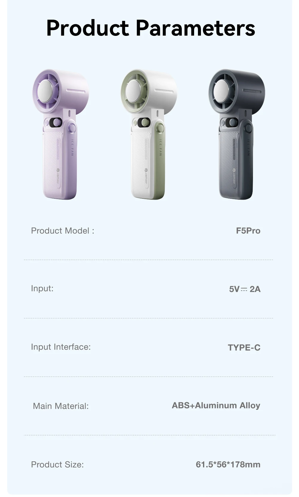 Portable Handheld Turbo Fan 199Gear Strong Wind Speed LED Digital Display 135°Foldable Outdoor 3-in-1 Handheld Fan 6000mAh F5PRO